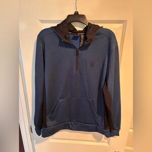 SPYDER Active Men’s Large Quarter Zip Hoodie Blue Black Performance Pullover